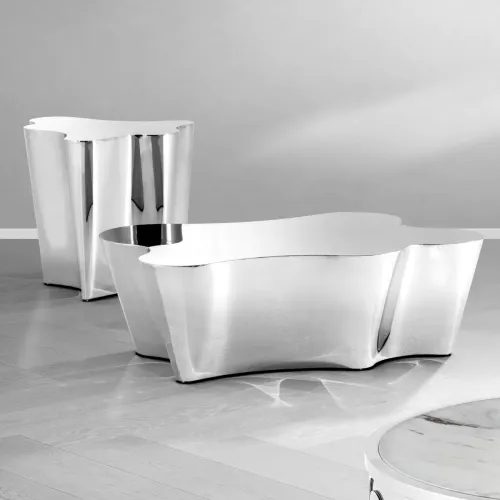 Mesa de centro de diseño en acero inoxidable pulido de lujo por Luxury Group International