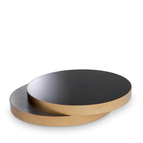 Luxury Brushed Brass, Black Glass & Oak Veneer Coffee Table by Luxury Group International