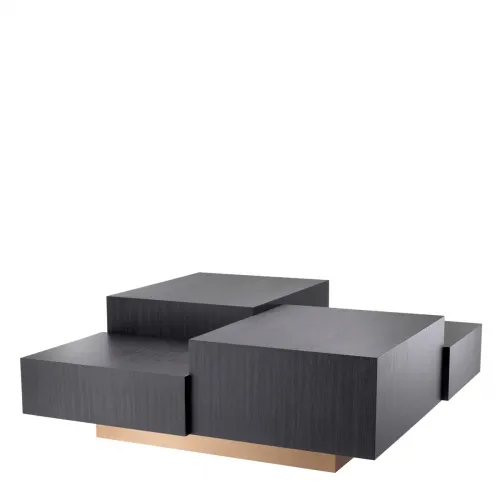 Luxury Charcoal Grey Oak Veneer & Brushed Brass Coffee Table by Luxury Group International