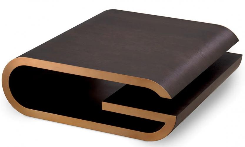 Luxury Mocha Oak & Brass G-Shape Coffee Table by Luxury Group International