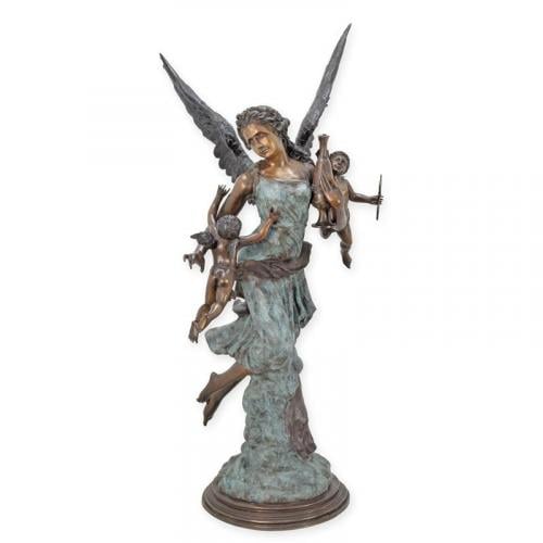 Luxury Bronze Angel with Putti Sculpture by Luxury Group International