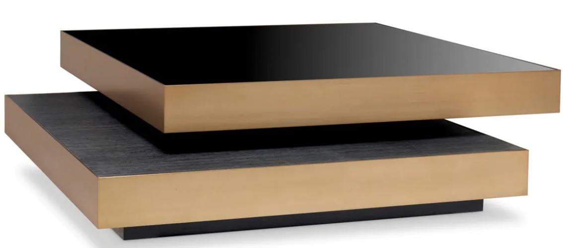 Luxury Black Glass & Oak Square Coffee Table