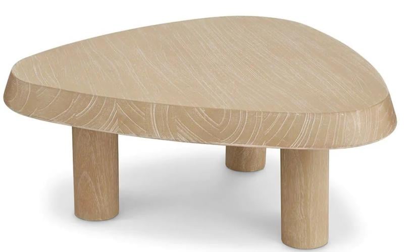 Luxury Oak Veneer Pebble Shape Triangular Wooden Coffee Table
