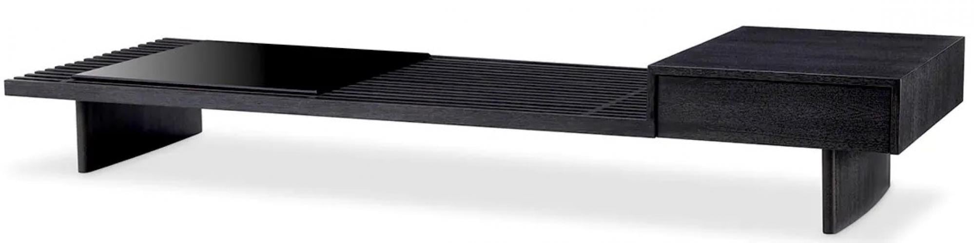 Luxury Black Long Wooden Rectangular Coffee Table With Drawer