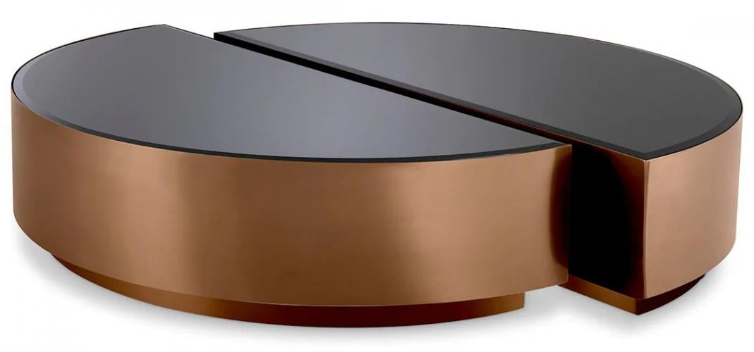 Luxury Brushed Copper & Black Glass Round Coffee Table