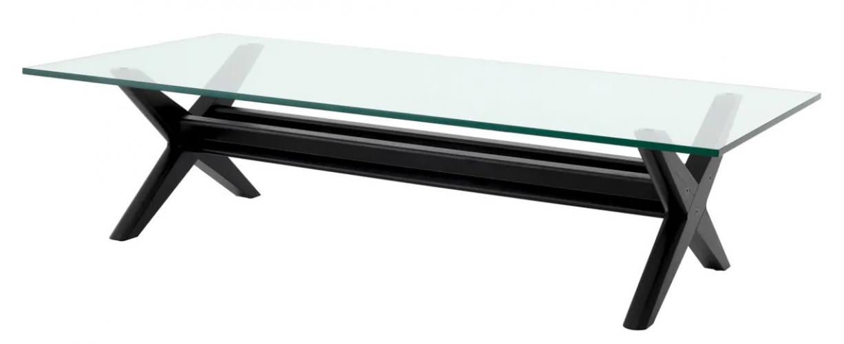 Luxury Clear Glass Top Rectangular Coffee Table with Black X-Shaped Legs