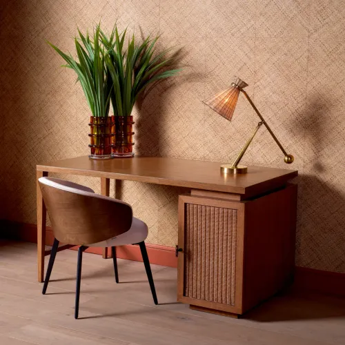Luxury Caramel Oak Veneer & Rattan Writing Desk by Luxury Group International