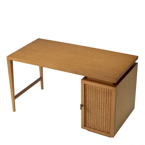 Luxury Caramel Oak Veneer & Rattan Writing Desk by Luxury Group International