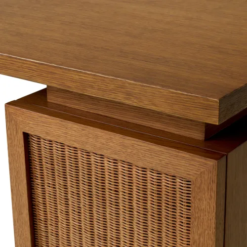 Luxury Caramel Oak Veneer & Rattan Writing Desk by Luxury Group International
