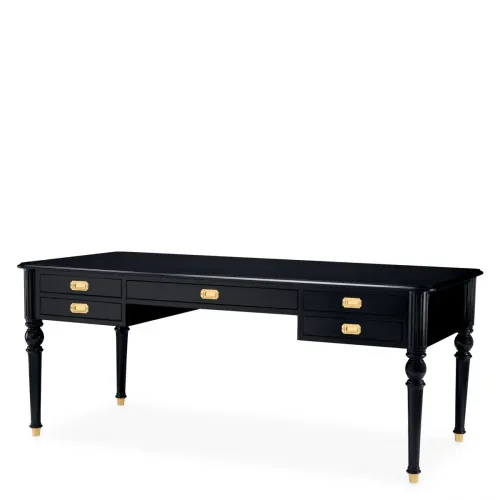 Luxury Waxed Black & Antique Brass Writing Desk