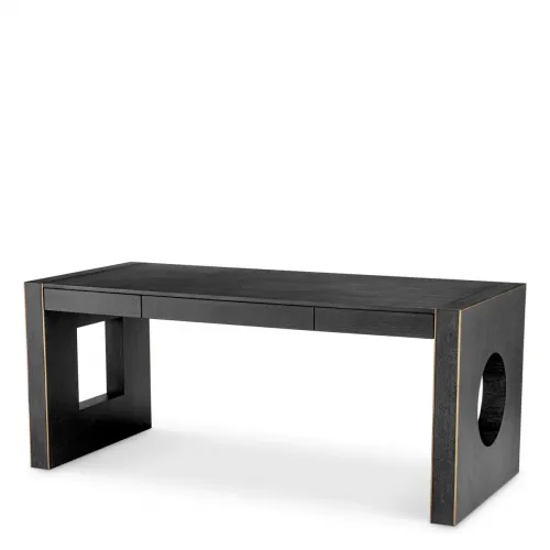 Luxury Charcoal Grey Oak Veneer & Bronze Finish Desk