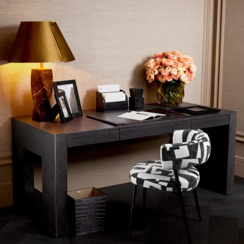 Luxury Charcoal Grey Oak Veneer & Bronze Finish Desk by Luxury Group International