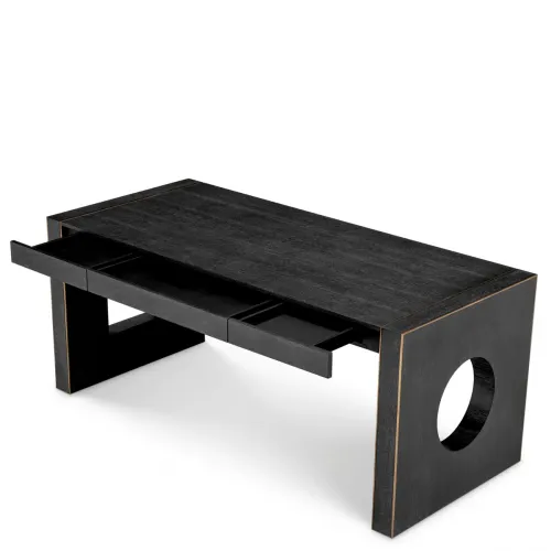 Luxury Charcoal Grey Oak Veneer & Bronze Finish Desk by Luxury Group International