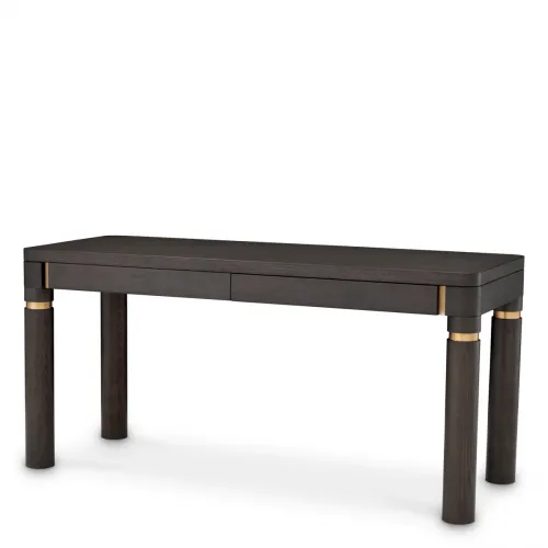 Luxury Mocha Oak Veneer & Brushed Brass Writing Desk