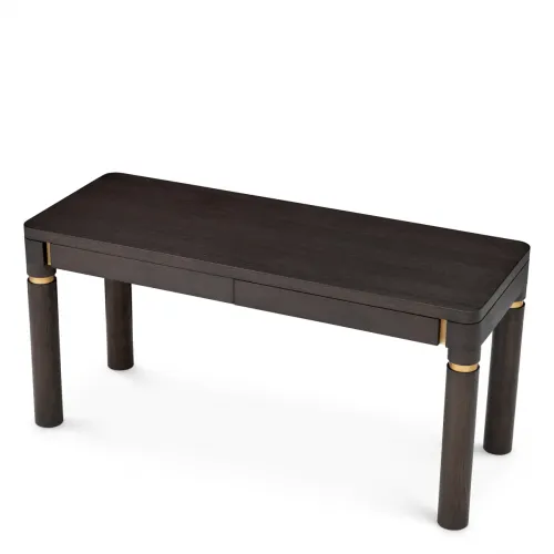 Luxury Mocha Oak Veneer & Brushed Brass Writing Desk by Luxury Group International