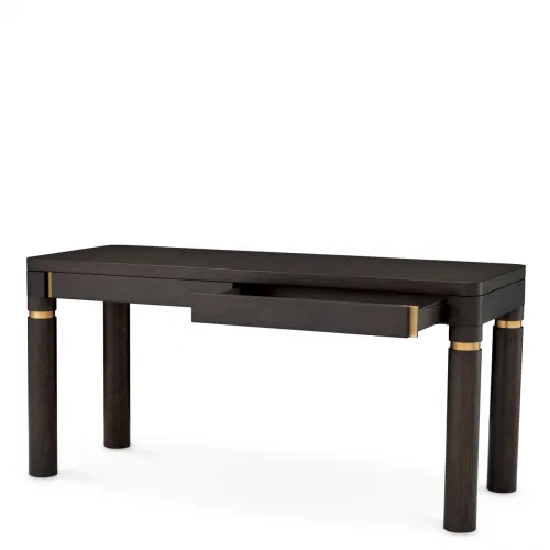Luxury Mocha Oak Veneer & Brushed Brass Writing Desk by Luxury Group International