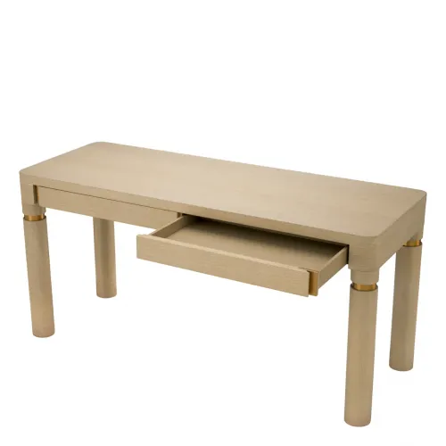Luxury Mocha Oak Veneer & Brushed Brass Writing Desk by Luxury Group International