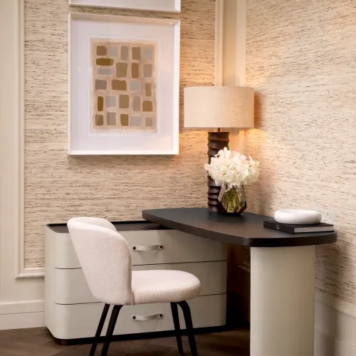 Luxury Rotating Top Black White Desk in Mocha Oak & Light Grey Leather by Luxury Group International