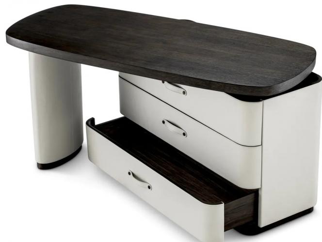 Luxury Rotating Top Black White Desk in Mocha Oak & Light Grey Leather by Luxury Group International