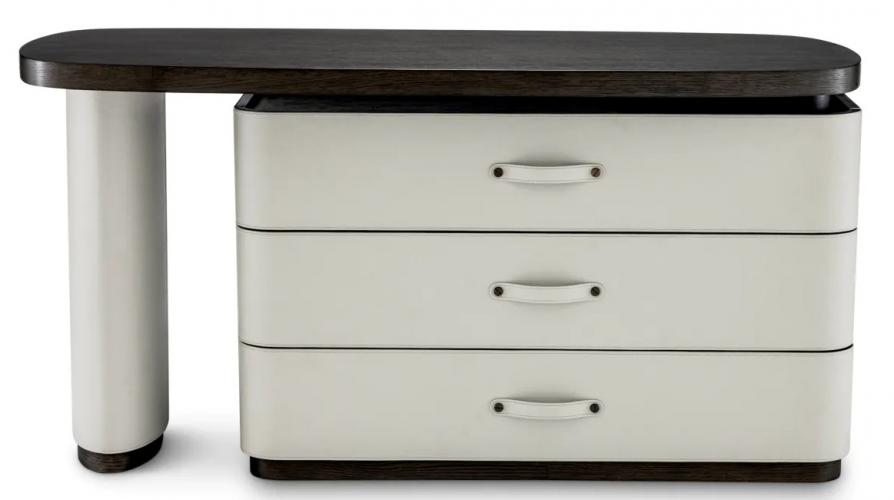 Luxury Rotating Top Black White Desk in Mocha Oak & Light Grey Leather by Luxury Group International