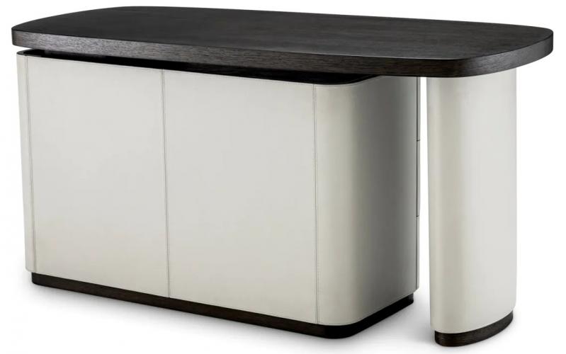 Luxury Rotating Top Black White Desk in Mocha Oak & Light Grey Leather by Luxury Group International