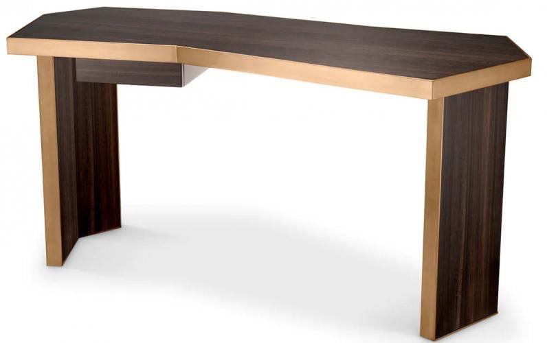 Luxury High Gloss Veneer Desk Brushed with Brass Finish Rim