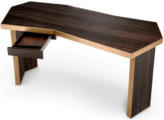 Luxus Hochglanz-Furnier-Schreibtisch mit gebürstetem Messingrand von Luxury Group International