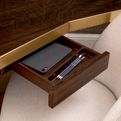Luxus Hochglanz-Furnier-Schreibtisch mit gebürstetem Messingrand von Luxury Group International
