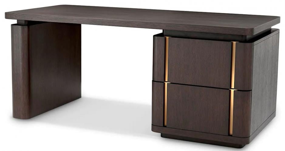 Luxury Natural Oak Veneer Bronze Finish Desk