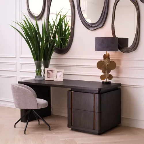 Luxury Natural Oak Veneer Bronze Finish Desk by Luxury Group International