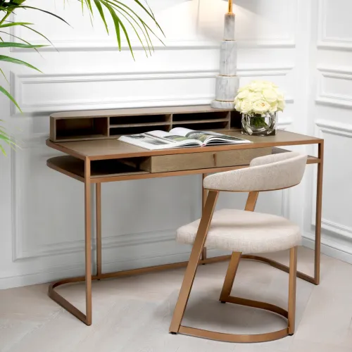 Luxury Washed Oak Veneer High Desk with Brass Finish Frame by Luxury Group International
