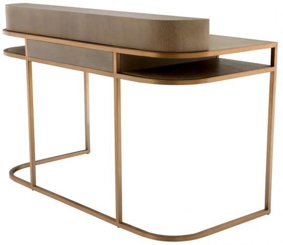 Luxury Washed Oak Veneer High Desk with Brass Finish Frame by Luxury Group International