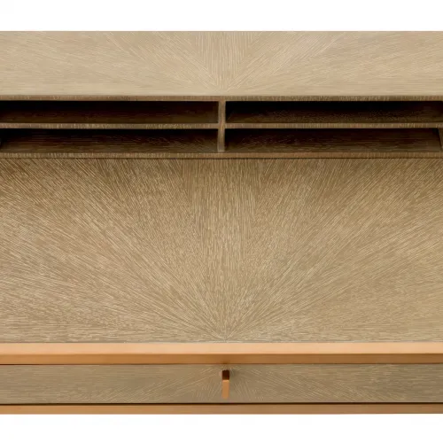 Luxury Washed Oak Veneer High Desk with Brass Finish Frame by Luxury Group International