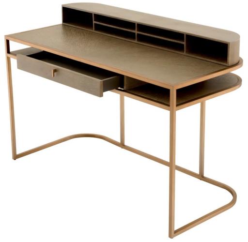 Luxury Washed Oak Veneer High Desk with Brass Finish Frame by Luxury Group International