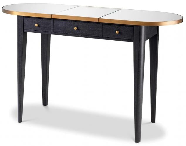 Luxury Grey Oak Veneer & Brass Finish Desk with Flip Up Mirror Glass