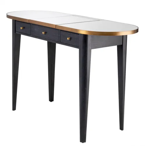 Luxus Schreibtisch aus grauer Eichenfurnier und Messing-Finish mit klappbarem Spiegelglas von Luxury Group International