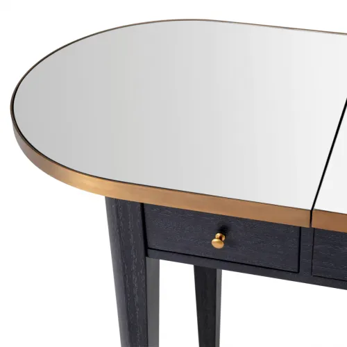 Luxus Schreibtisch aus grauer Eichenfurnier und Messing-Finish mit klappbarem Spiegelglas von Luxury Group International