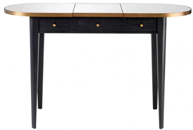 Luxus Schreibtisch aus grauer Eichenfurnier und Messing-Finish mit klappbarem Spiegelglas von Luxury Group International