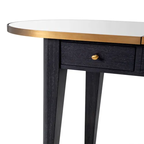 Luxus Schreibtisch aus grauer Eichenfurnier und Messing-Finish mit klappbarem Spiegelglas von Luxury Group International