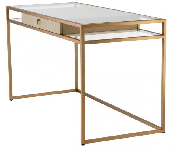 Luxus Schrank Eichenfurnier & Messing-Finish Schreibtisch mit klarem Glasplatte von Luxury Group International