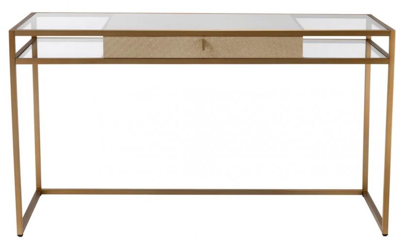 Luxus Schrank Eichenfurnier & Messing-Finish Schreibtisch mit klarem Glasplatte von Luxury Group International