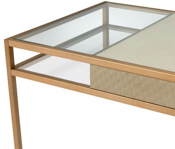 Luxus Schrank Eichenfurnier & Messing-Finish Schreibtisch mit klarem Glasplatte von Luxury Group International