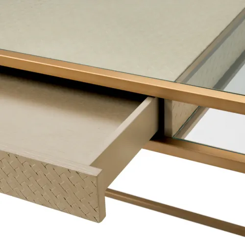 Luxus Schrank Eichenfurnier & Messing-Finish Schreibtisch mit klarem Glasplatte von Luxury Group International