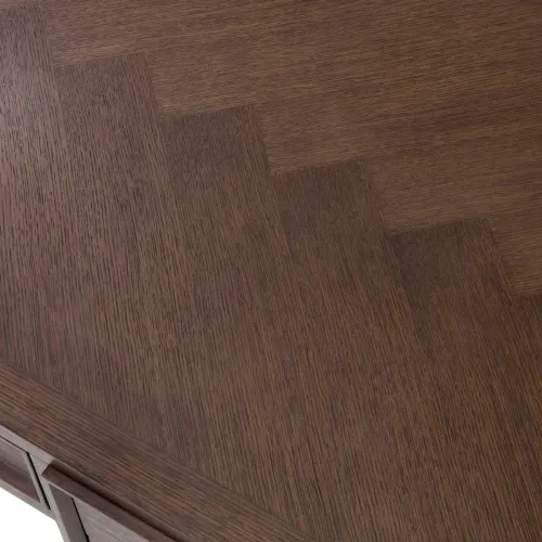 Luxus Schreibtisch aus braunem Eichenfurnier mit Messing-Finish und 5 Schubladen von Luxury Group International