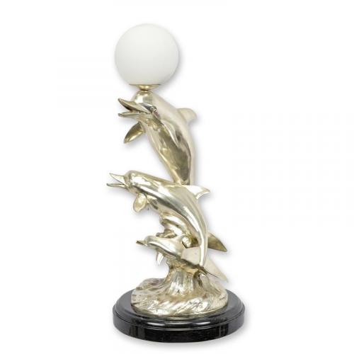 Luxury Bronze Dolphin Sculptural Table Lamp