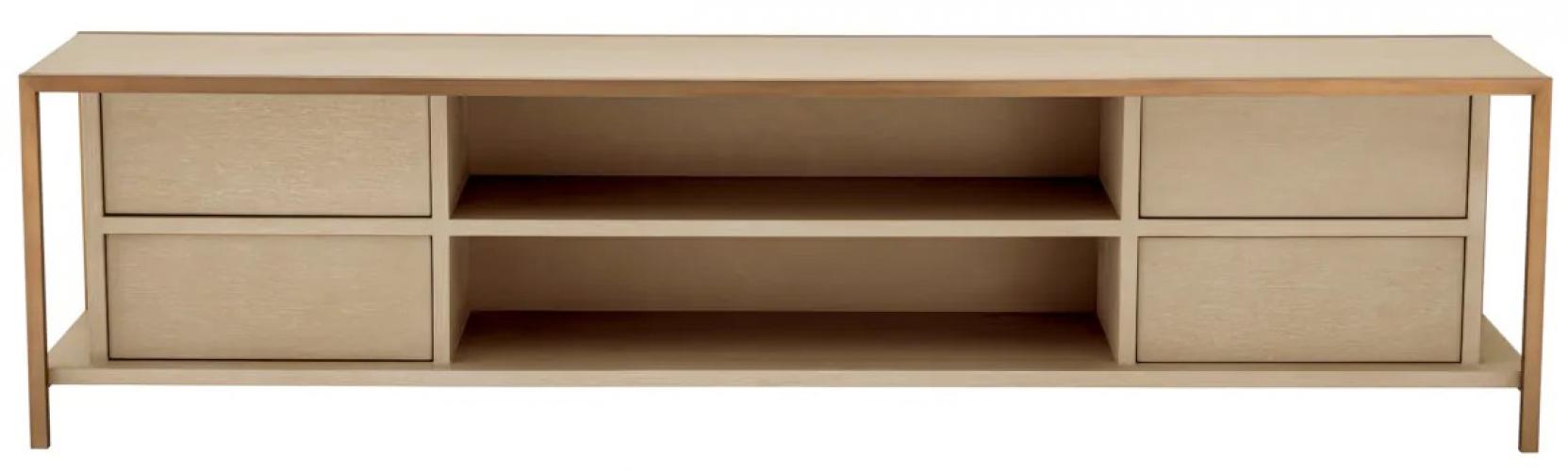 Luxuriöser TV-Schrank aus Eichenfurnier mit gebürstetem Messing-Finish