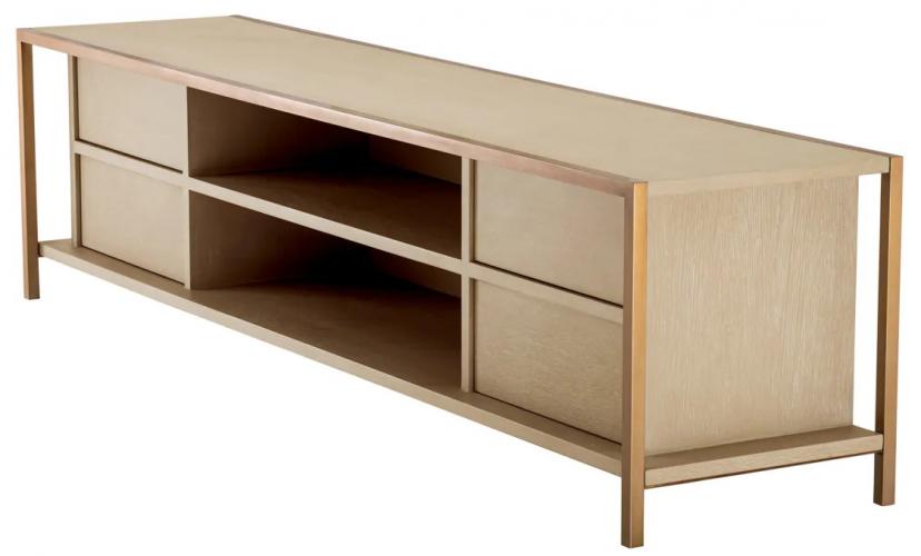 Luxury Oak Veneer & Brushed Brass Finish TV Cabinet by Luxury Group International