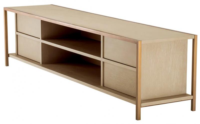 Luxury Oak Veneer & Brushed Brass Finish TV Cabinet by Luxury Group International