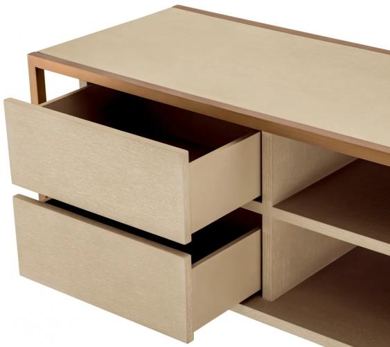 Luxury Oak Veneer & Brushed Brass Finish TV Cabinet by Luxury Group International