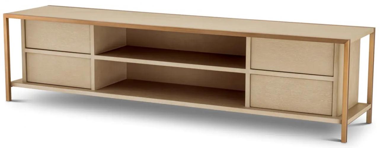 Luxury Oak Veneer & Brushed Brass Finish TV Cabinet by Luxury Group International